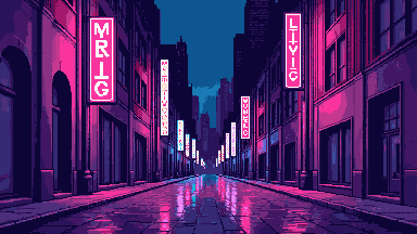 Pixel art neon city street at night
