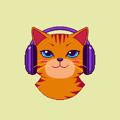 Pixel art orange cat wearing headphones profile picture