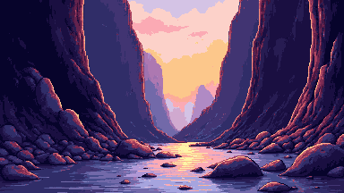 Pixel art coastline at dusk