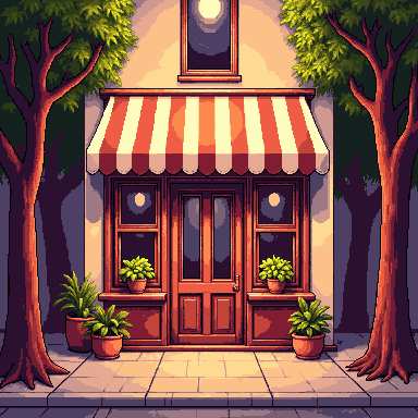 Pixel art small storefront with an awning