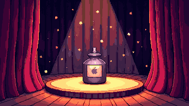 Pixel art product on a spotlit stage