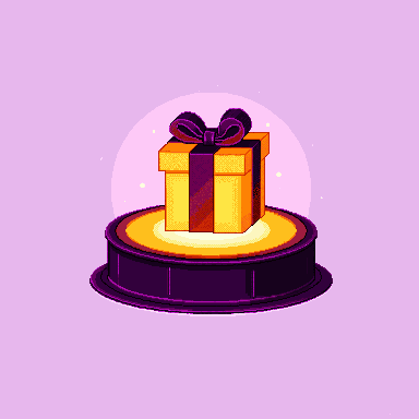 Pixel art gift box product ad, square