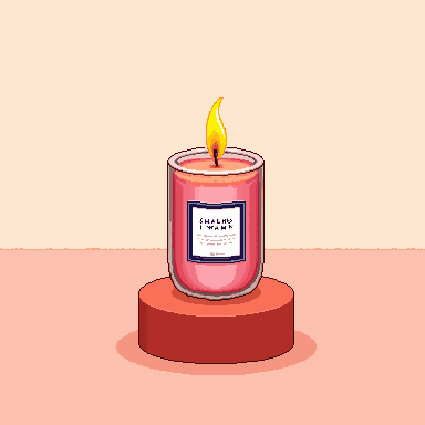 Pixel art scented candle product ad