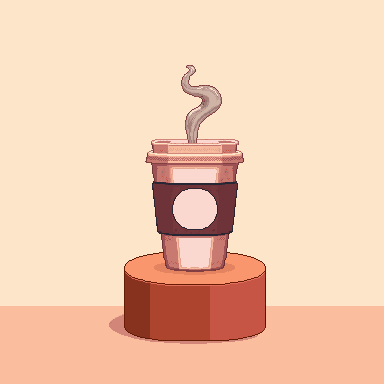 Pixel art coffee cup product ad