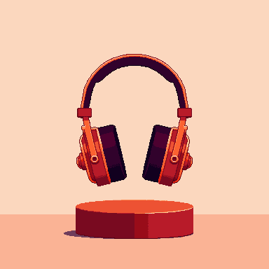 Pixel art headphones product ad