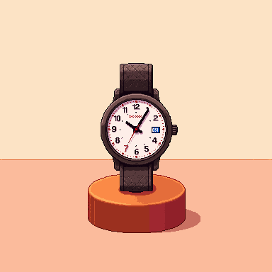 Pixel art wristwatch product ad