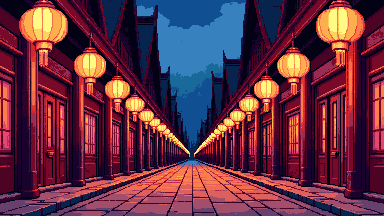 Night market street pixel art banner