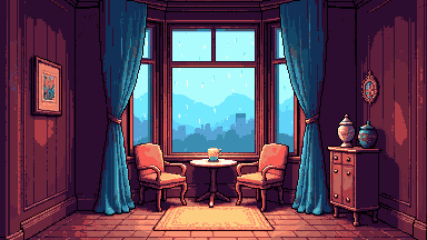 Rainy window nook pixel art banner