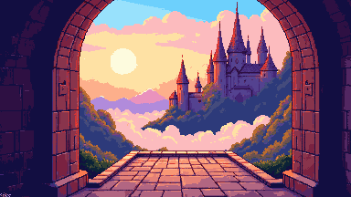 Floating castle pixel art banner