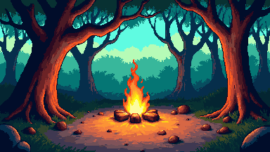 Enchanted forest camp pixel art banner