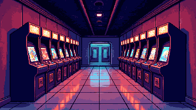 Retro arcade row pixel art banner