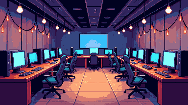 LAN party room pixel art banner