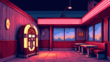 Retro jukebox diner pixel art banner