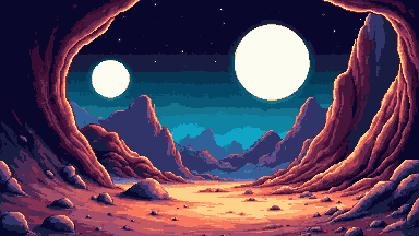 Alien planet outpost pixel art banner