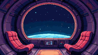 Spaceship cockpit pixel art banner
