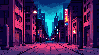 Cyberpunk city skyline pixel art banner