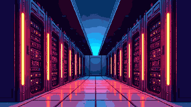 Neon server room pixel art banner