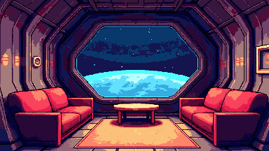 Space station lounge pixel art banner