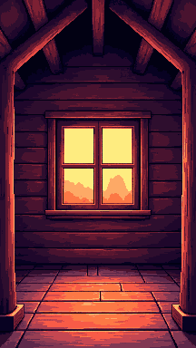 Cabin window at dusk pixel art wallpaper