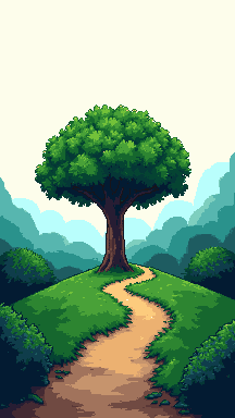 Lone tree on a hill pixel art wallpaper