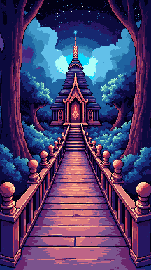 Celestial stairway pixel art wallpaper