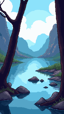 Crystal lake pixel art wallpaper