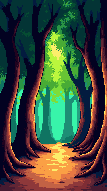 Magic forest path pixel art wallpaper