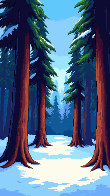 Snowy pine forest pixel art wallpaper