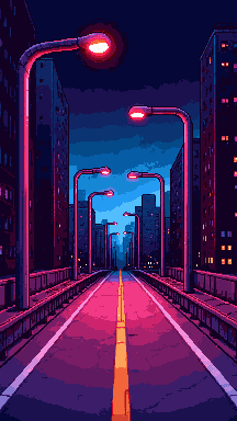 Neon highway pixel art wallpaper