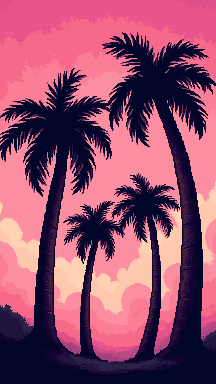 Retro palm trees pixel art wallpaper