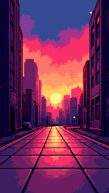 Synthwave sunset pixel art wallpaper