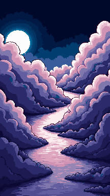 Moonlit clouds pixel art wallpaper